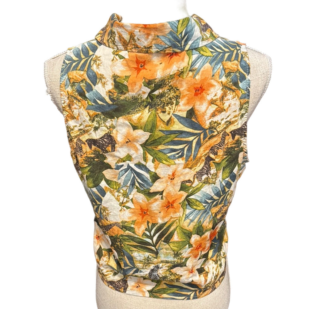 Panama Jack Hawaiin Tropical Sleeveless Tie-Front Blouse - Picture 4 of 4